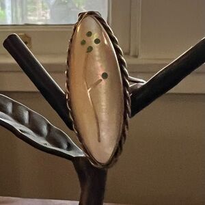 Vintage Mother of Pearl Sterling Silver Turquoise Ring S 6